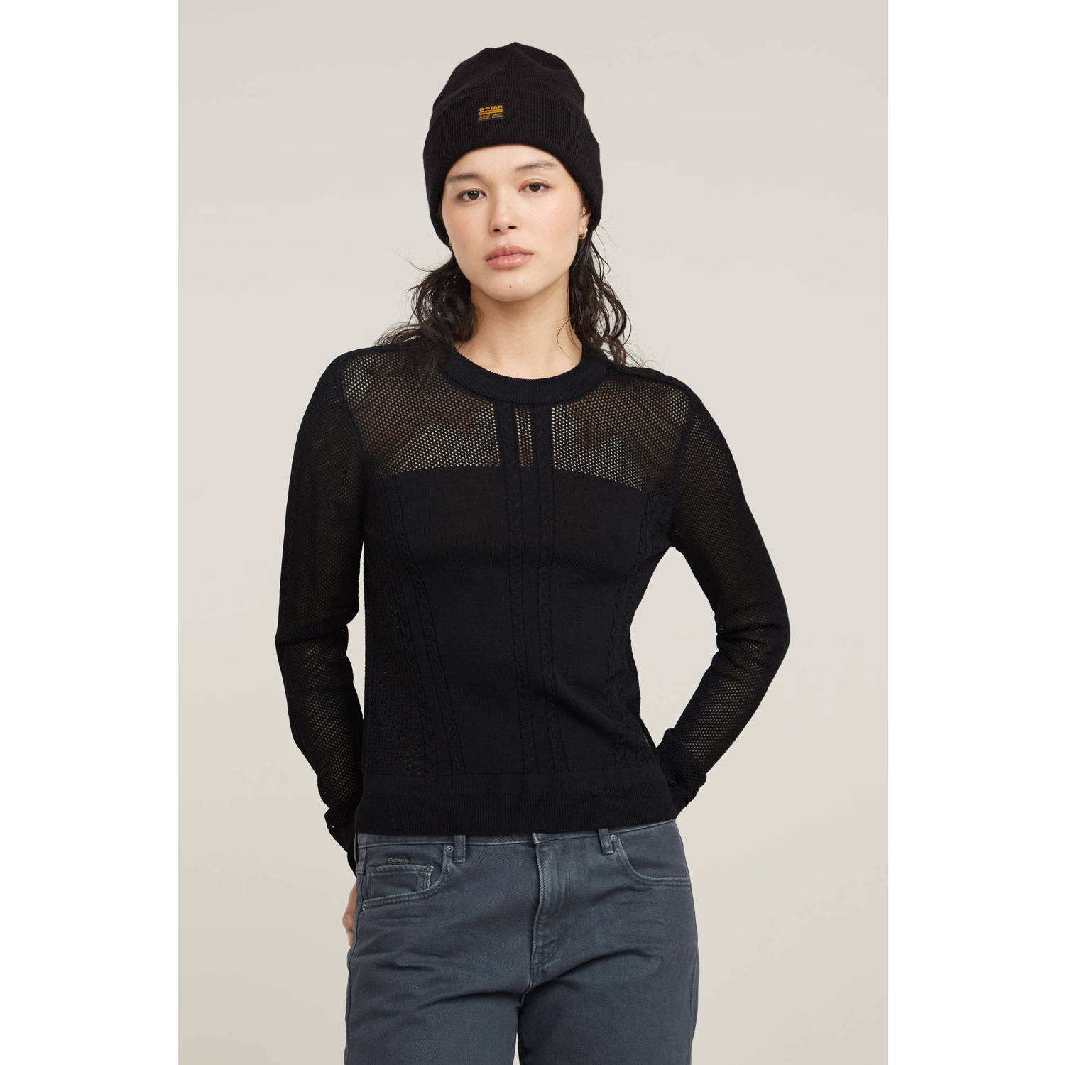 G-Star RAW Pointelle Gebreide Trui Zwart Dames