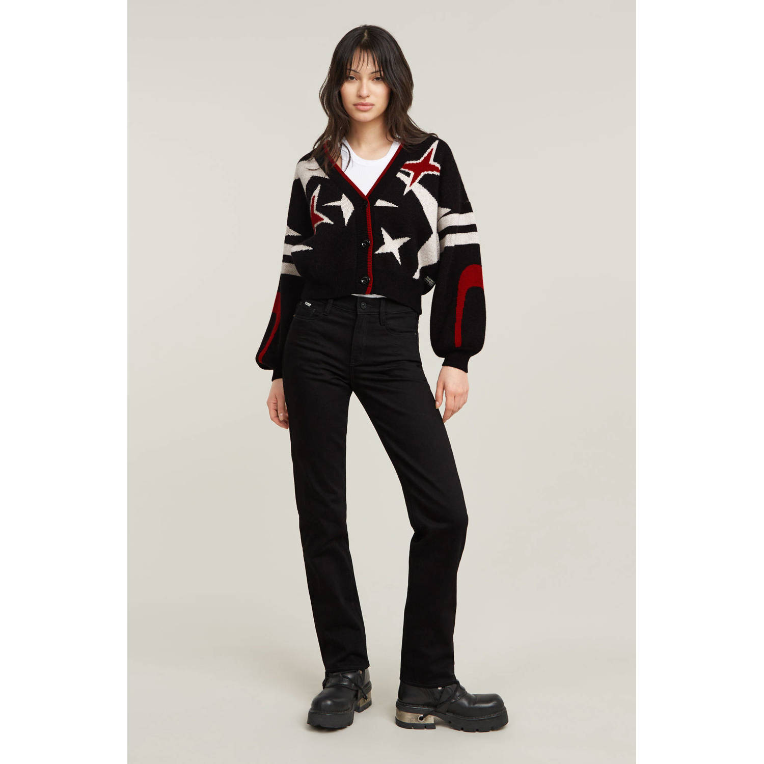 G-STAR vest met wol en all over print zwart rood wit