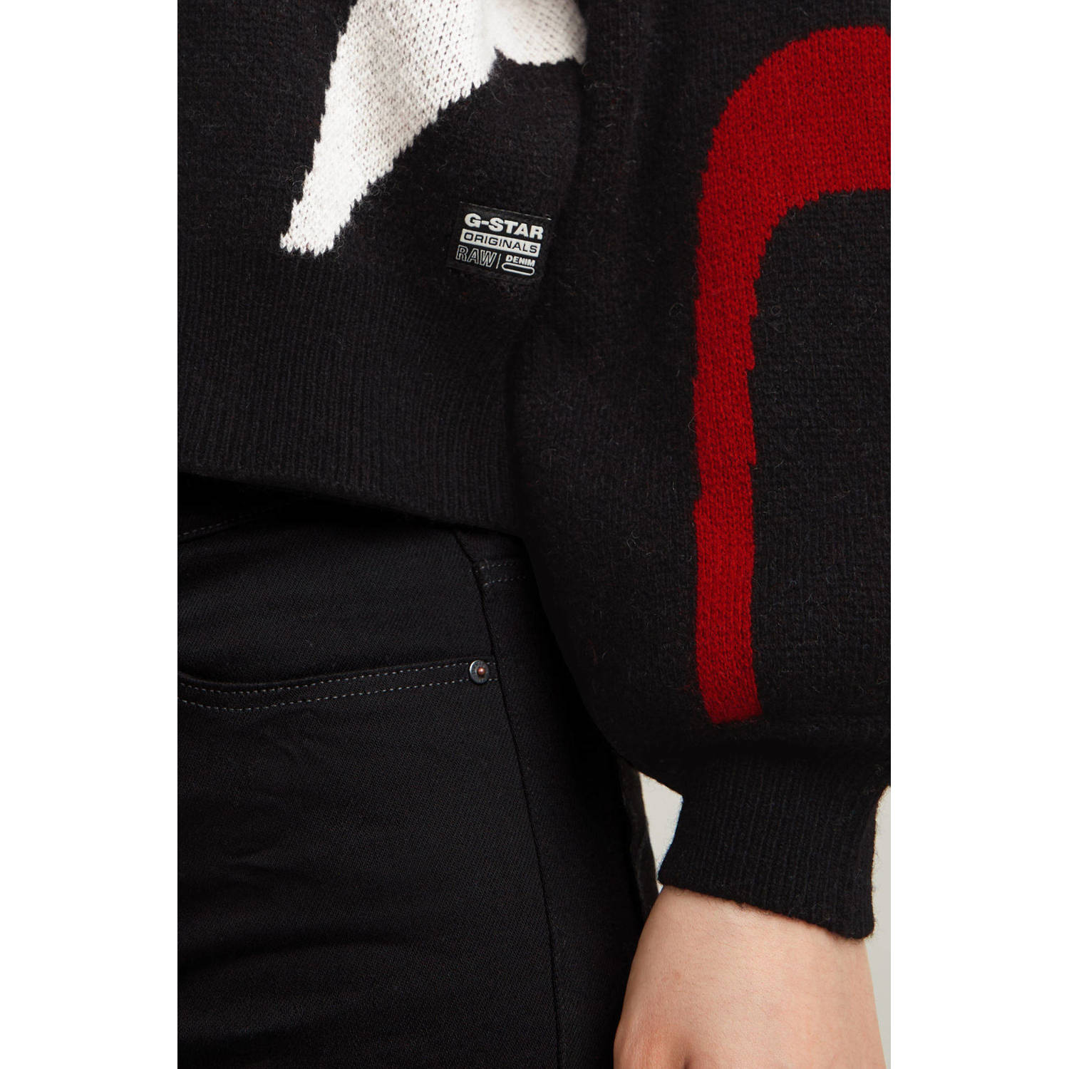 G-STAR vest met wol en all over print zwart rood wit