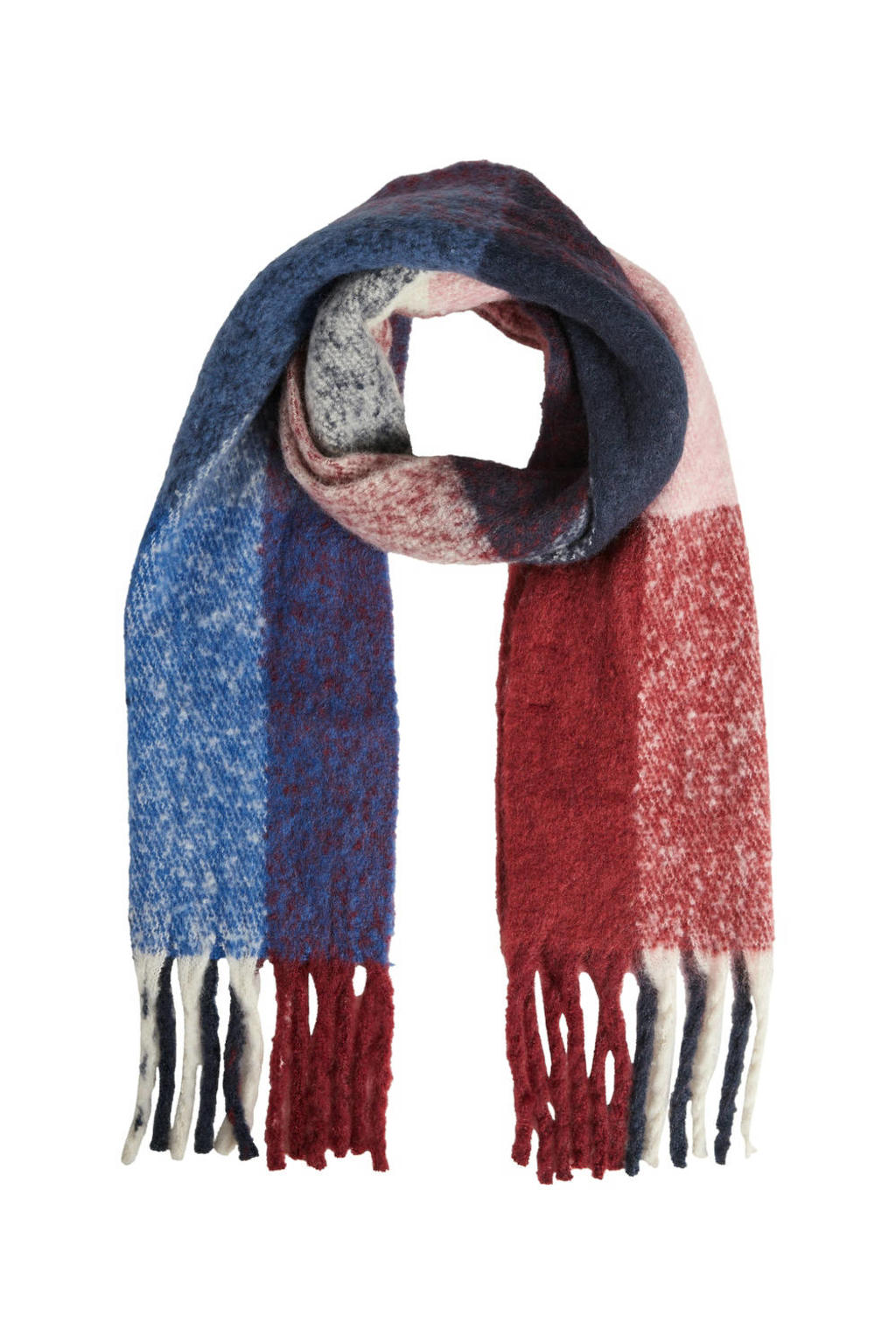 VILA geruite sjaal met franjes VIDUSTY blauw/rood