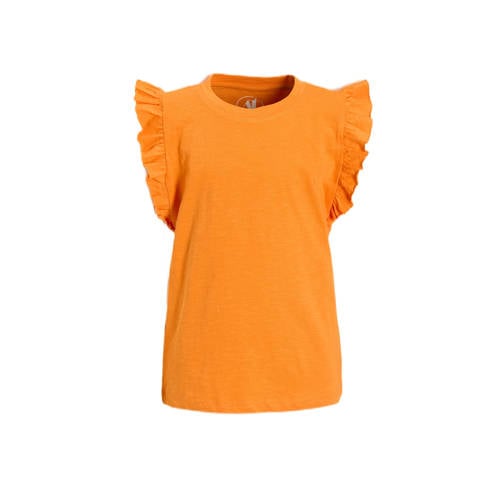 anytime T-shirt met ruffle oranje afbeelding