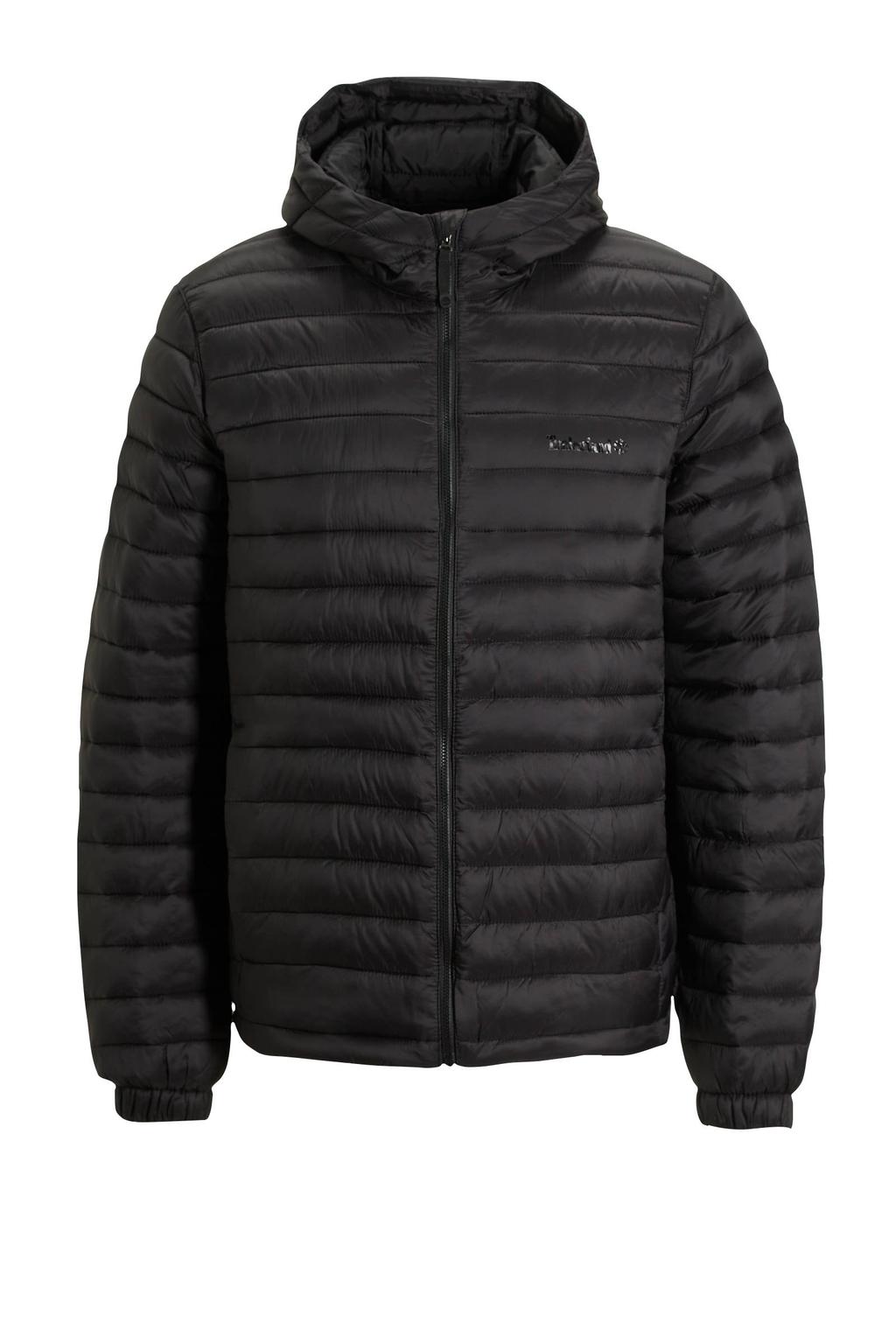 Zwarte heren Timberland tussenjas van polyester met effen, lange mouwen, capuchon en ritssluiting