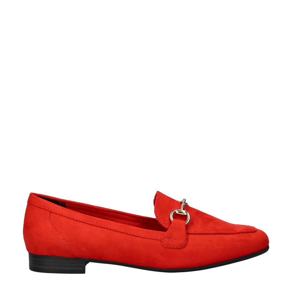 Rode dames Marco Tozzi loafers van suèdine met effen