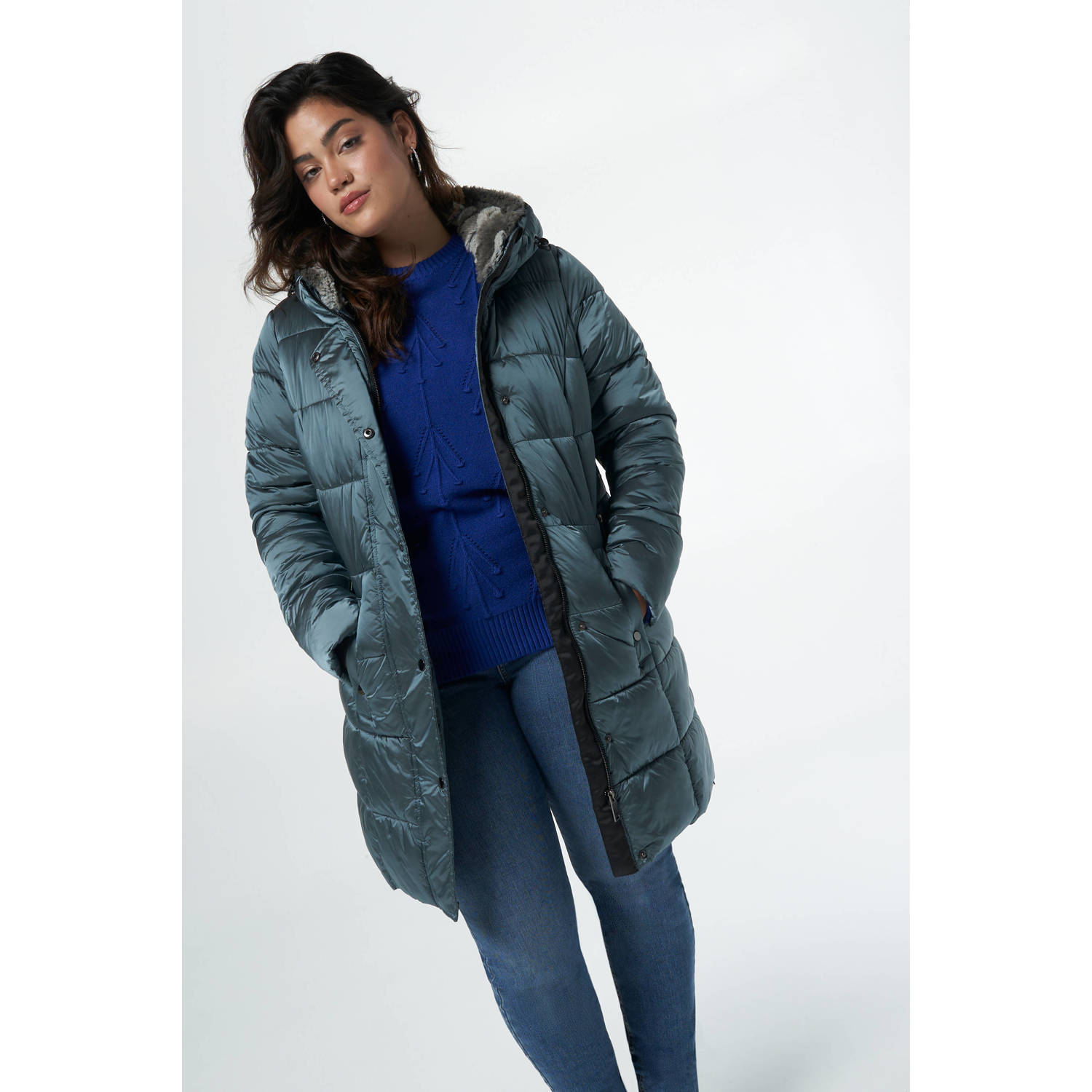 MS Mode gewatteerde winterjas blauw