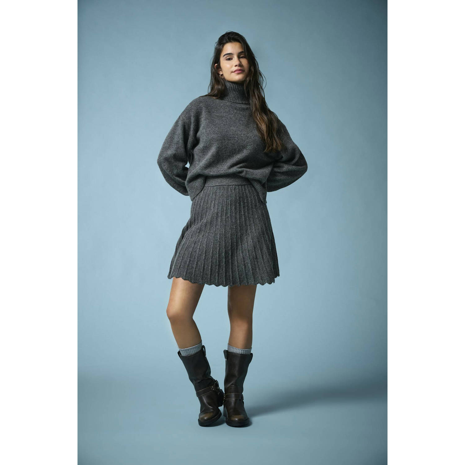 JDY midi rok grijs