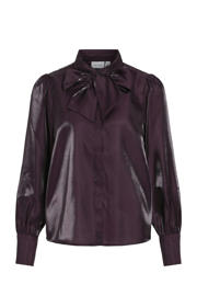 thumbnail: Donkerpaars en rode dames VILA blouse van polyester met effen, lange mouwen, klassieke kraag en knoopsluiting