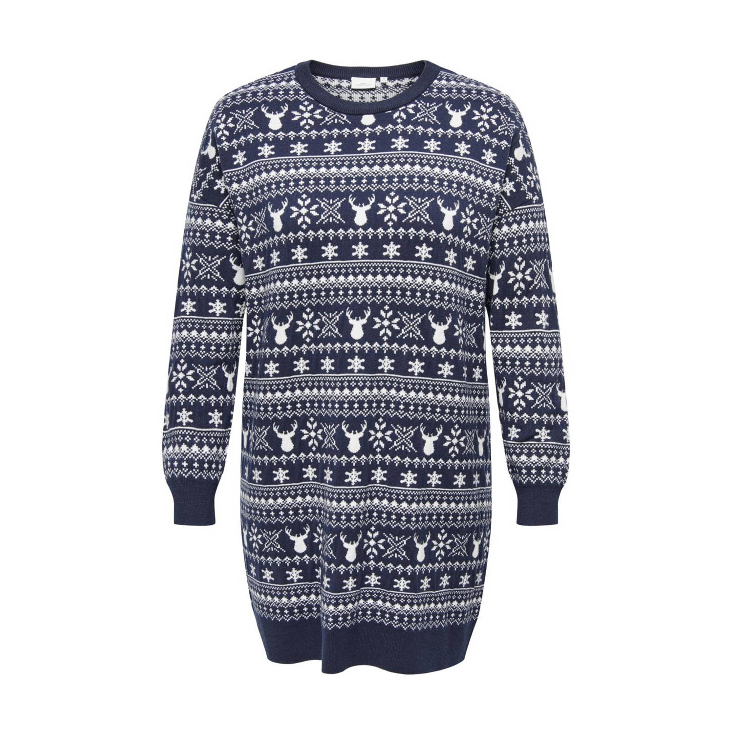 ONLY CARMAKOMA sweatjurk CARXMAS donkerblauw wit