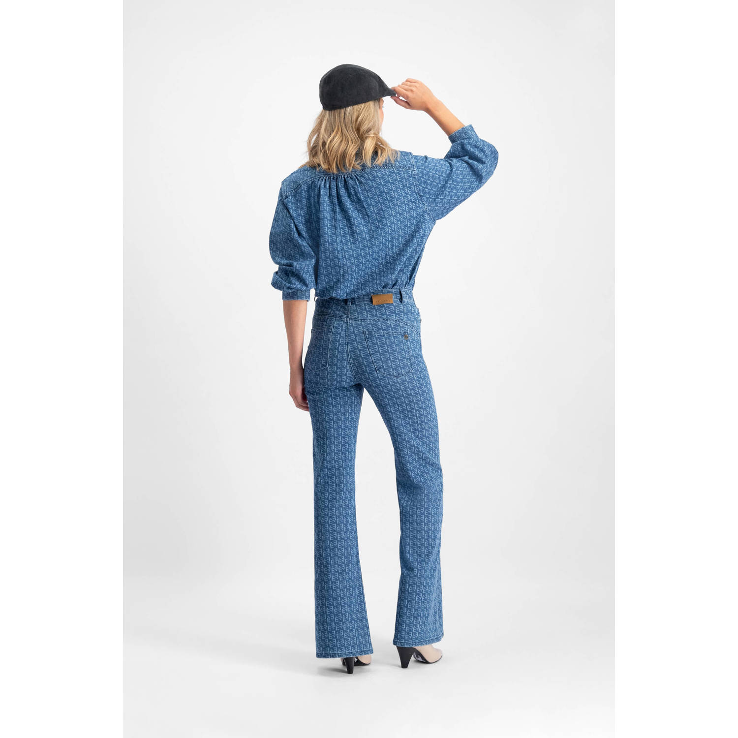 Florez flared jeans Ana met printopdruk medium blue denim