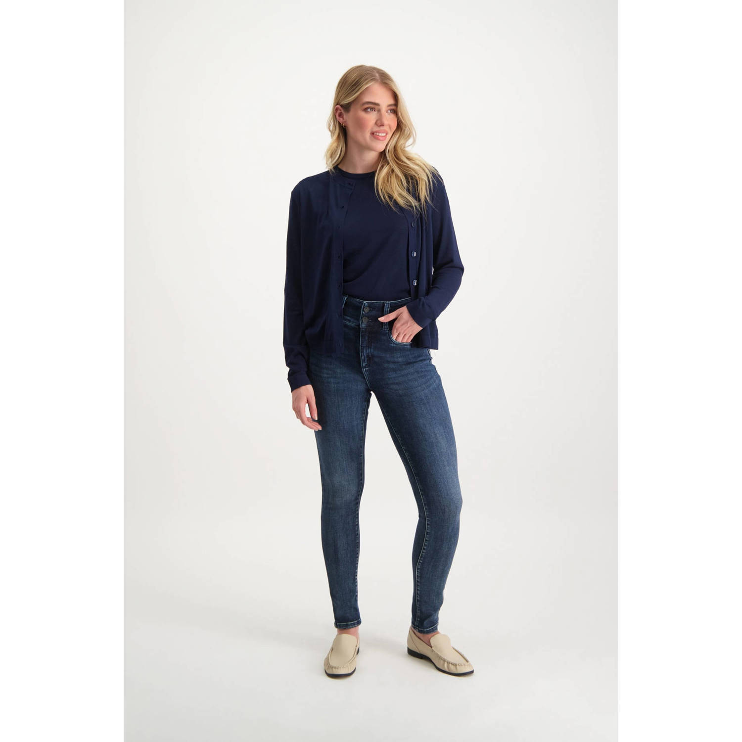 Florez high waist skinny jeans dark blue denim