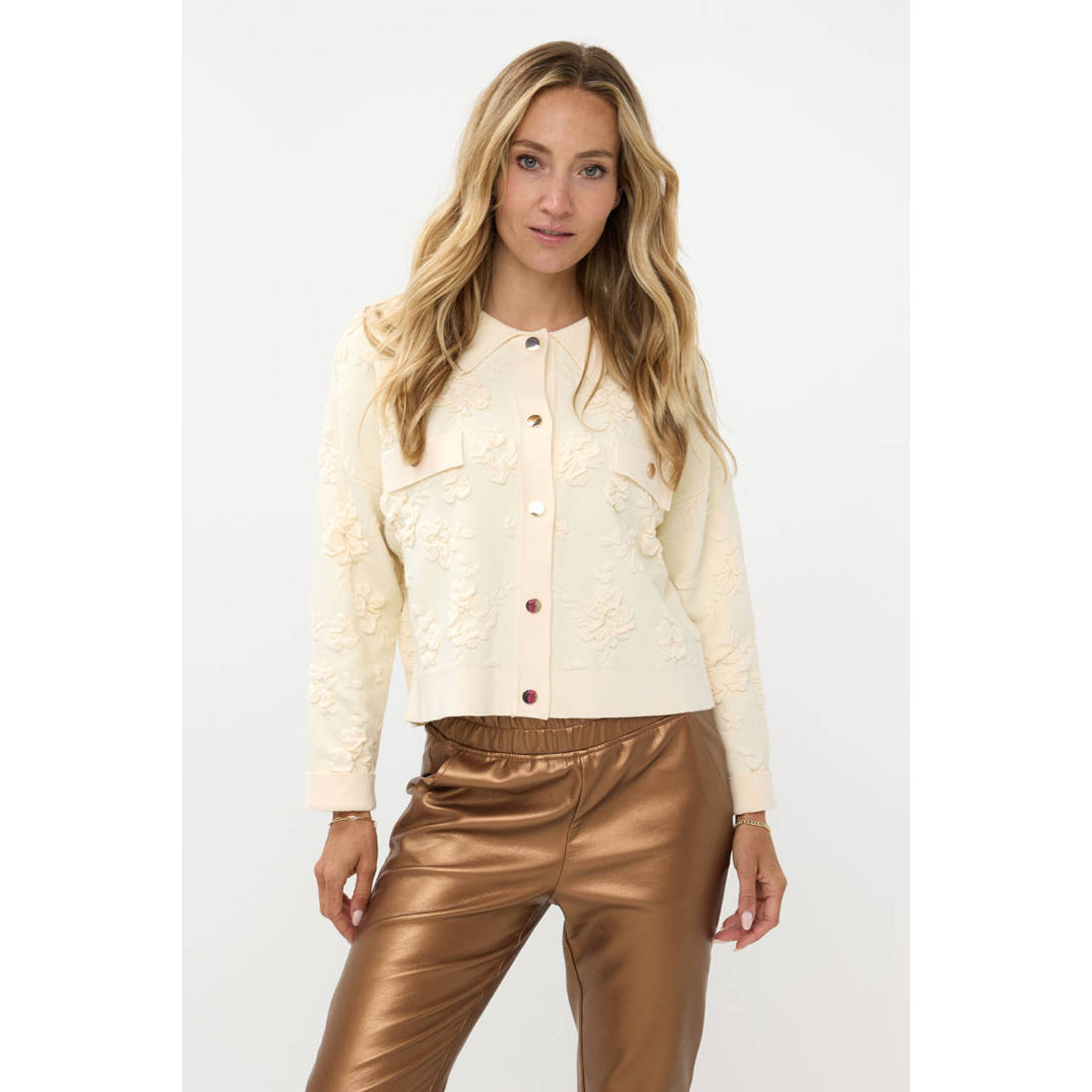Esqualo Cardigan met 3D bloemen Beige Heren