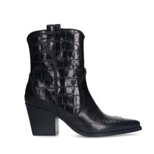 leren cowboylaarzen met crocoprint zwart