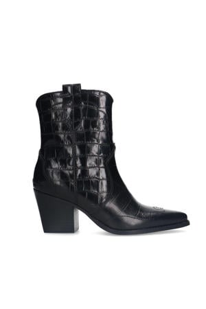 leren cowboylaarzen met crocoprint zwart