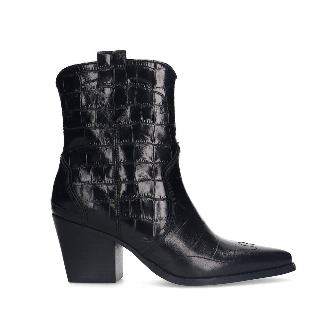 Zwarte dames Manfield leren cowboylaarzen met ritssluiting en crocoprint