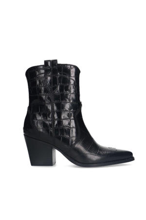 leren cowboylaarzen met crocoprint zwart