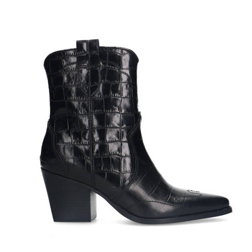 Manfield leren cowboylaarzen met crocoprint zwart afbeelding