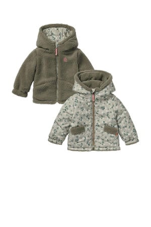 reversible teddy winterjas groen/offwhite