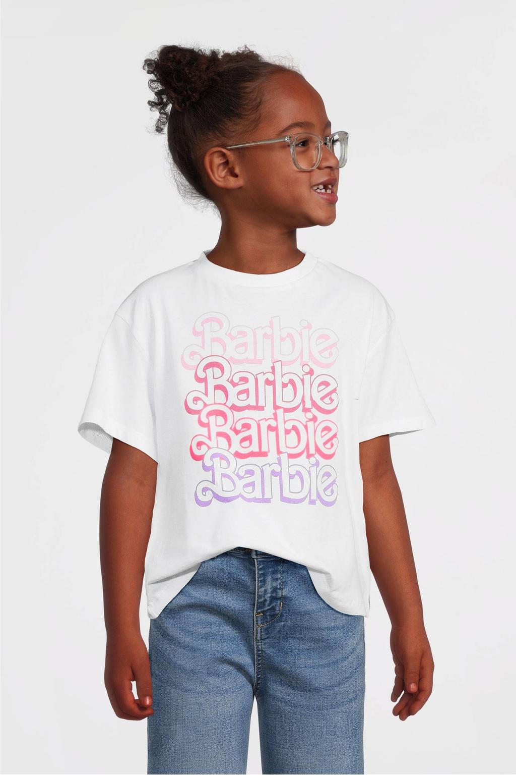 Wit en roze meisjes anytime T-shirt Barbie license van katoen met printopdruk, korte mouwen en ronde hals