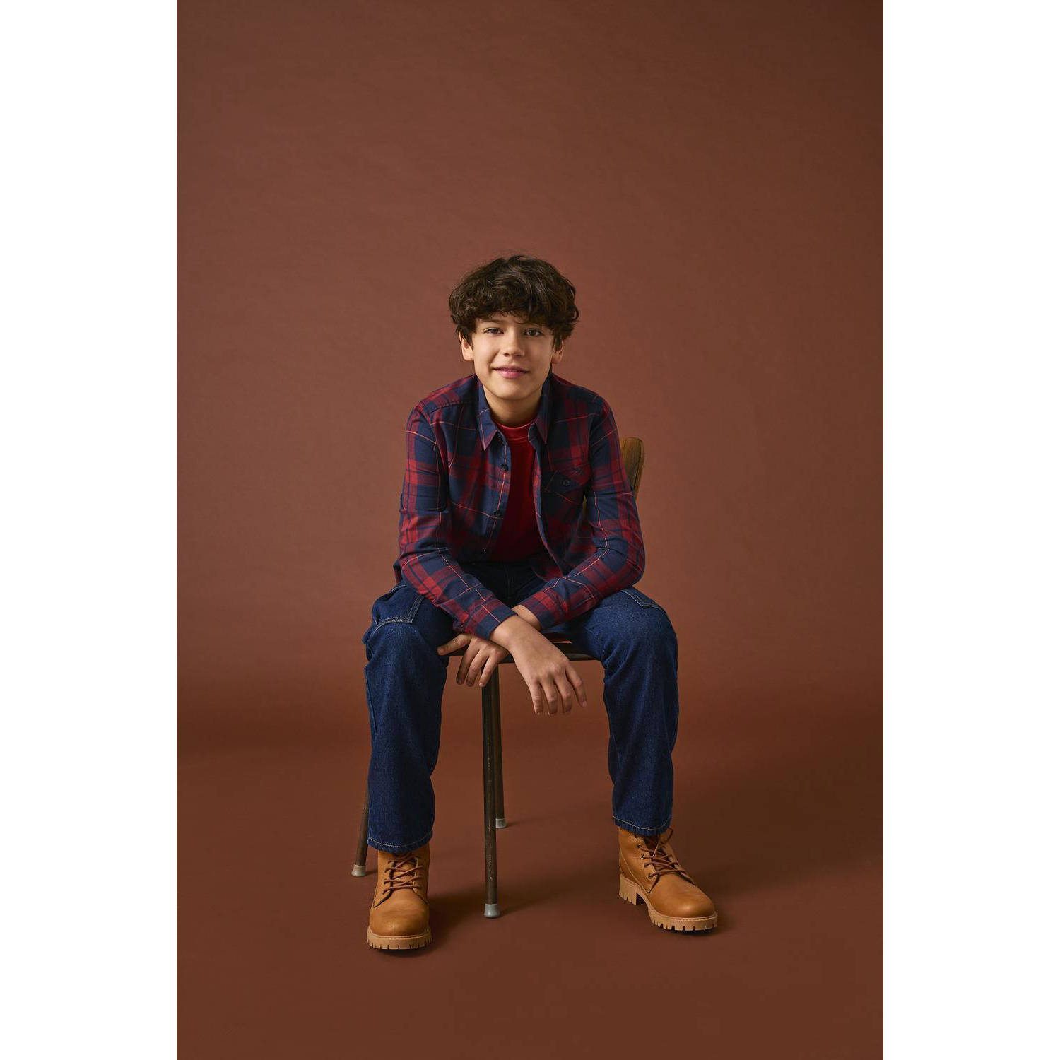 ONLY KIDS BOY geruit overhemd KOBMARTIN donkerblauw brique