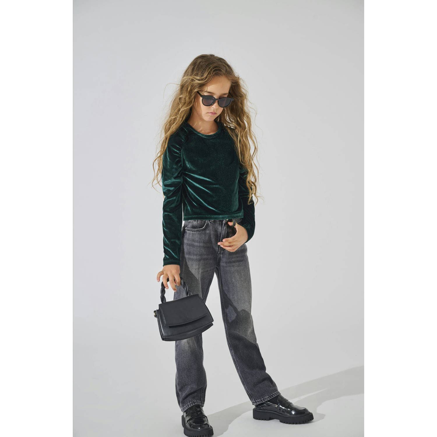 ONLY KIDS GIRL fluwelen top KOGSILLE donkergroen