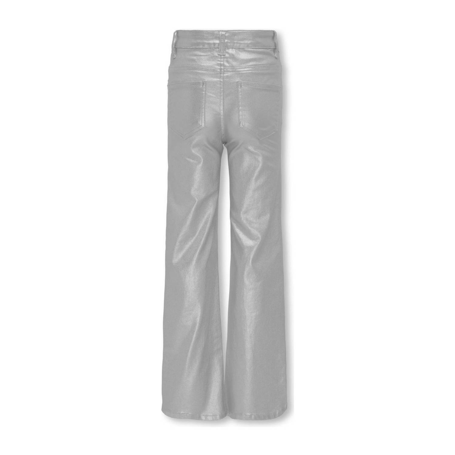 ONLY KIDS GIRL coated wide leg broek KOGJUICY zilver metallic