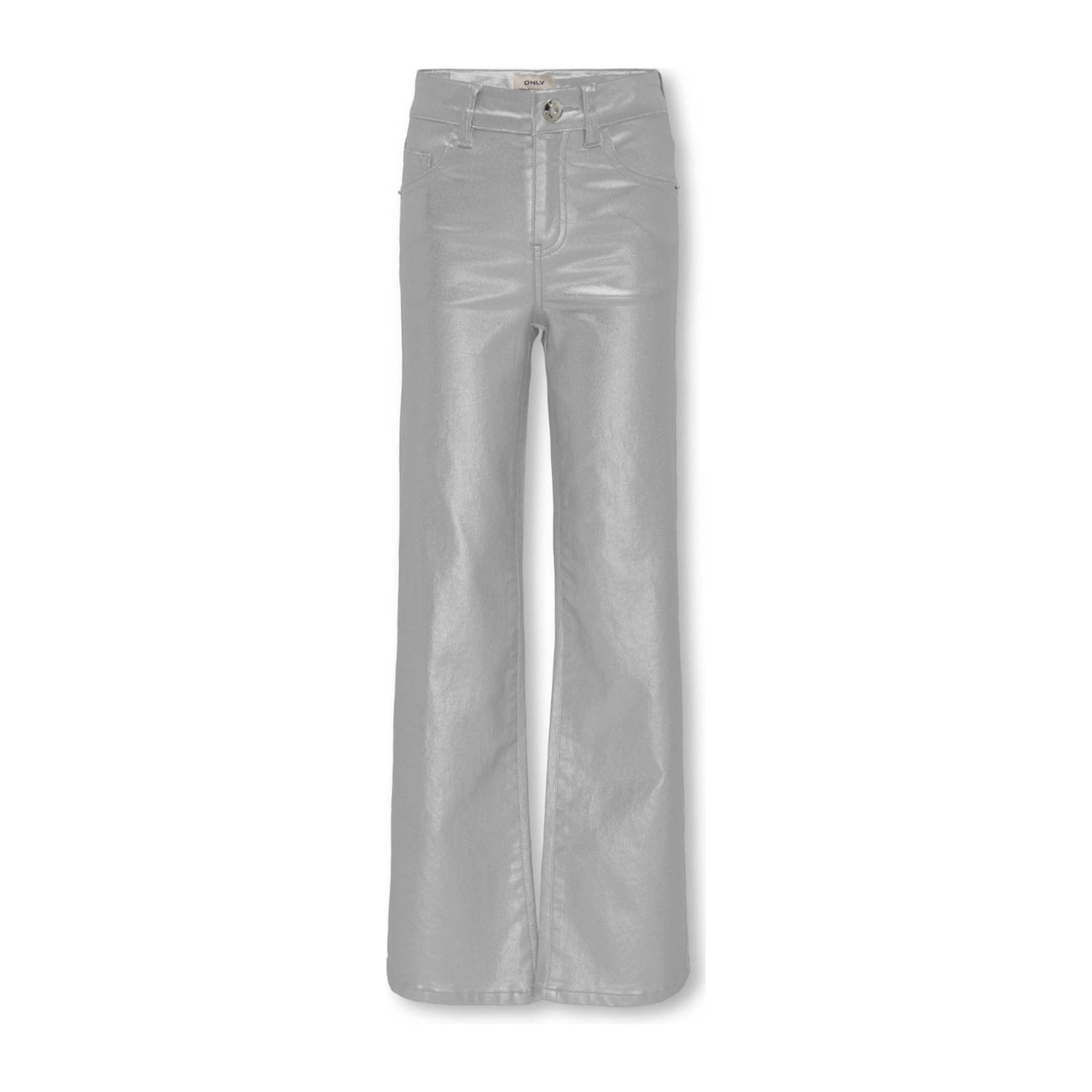 ONLY KIDS GIRL coated wide leg broek KOGJUICY zilver metallic