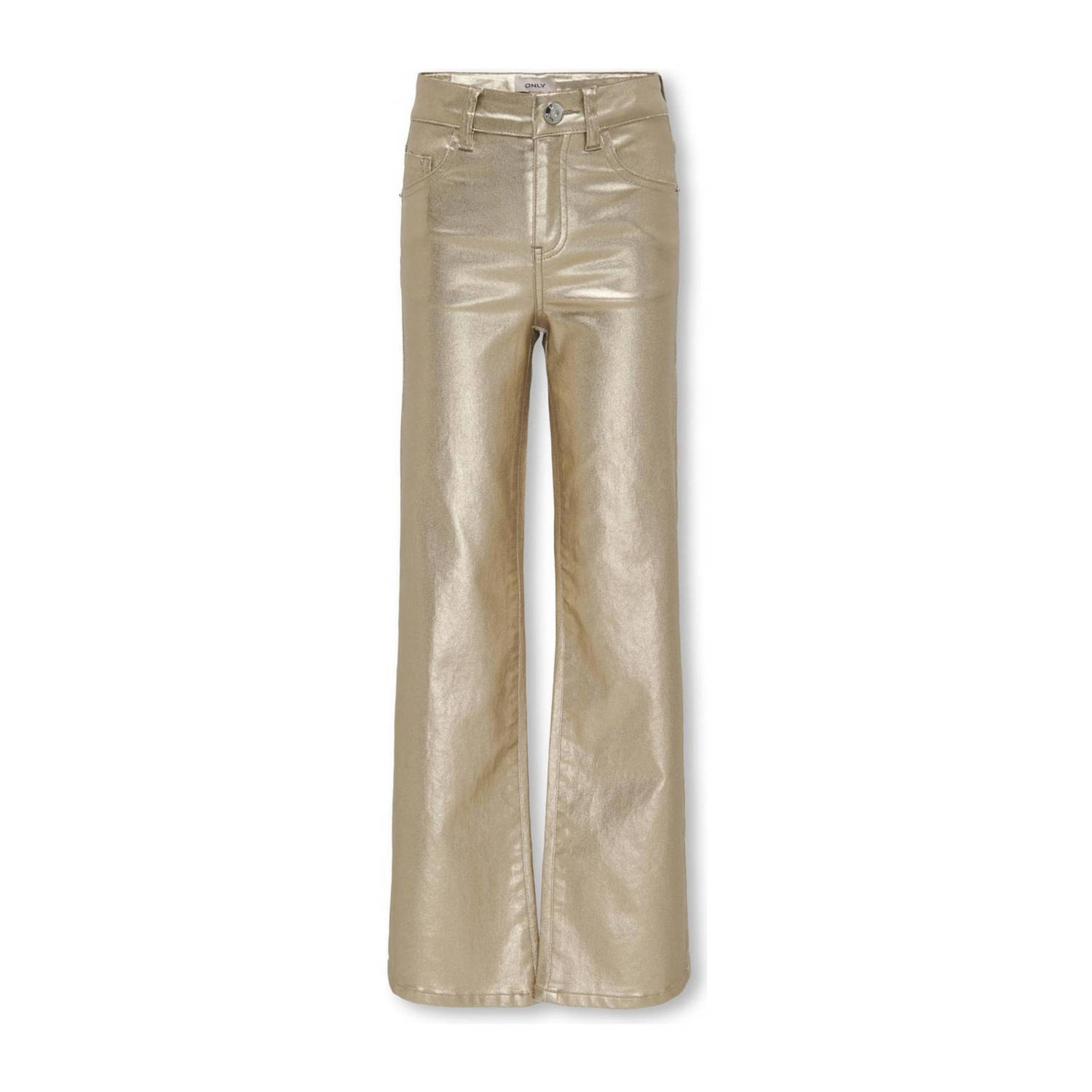 ONLY KIDS GIRL coated wide leg broek KOGJUICY goud metallic