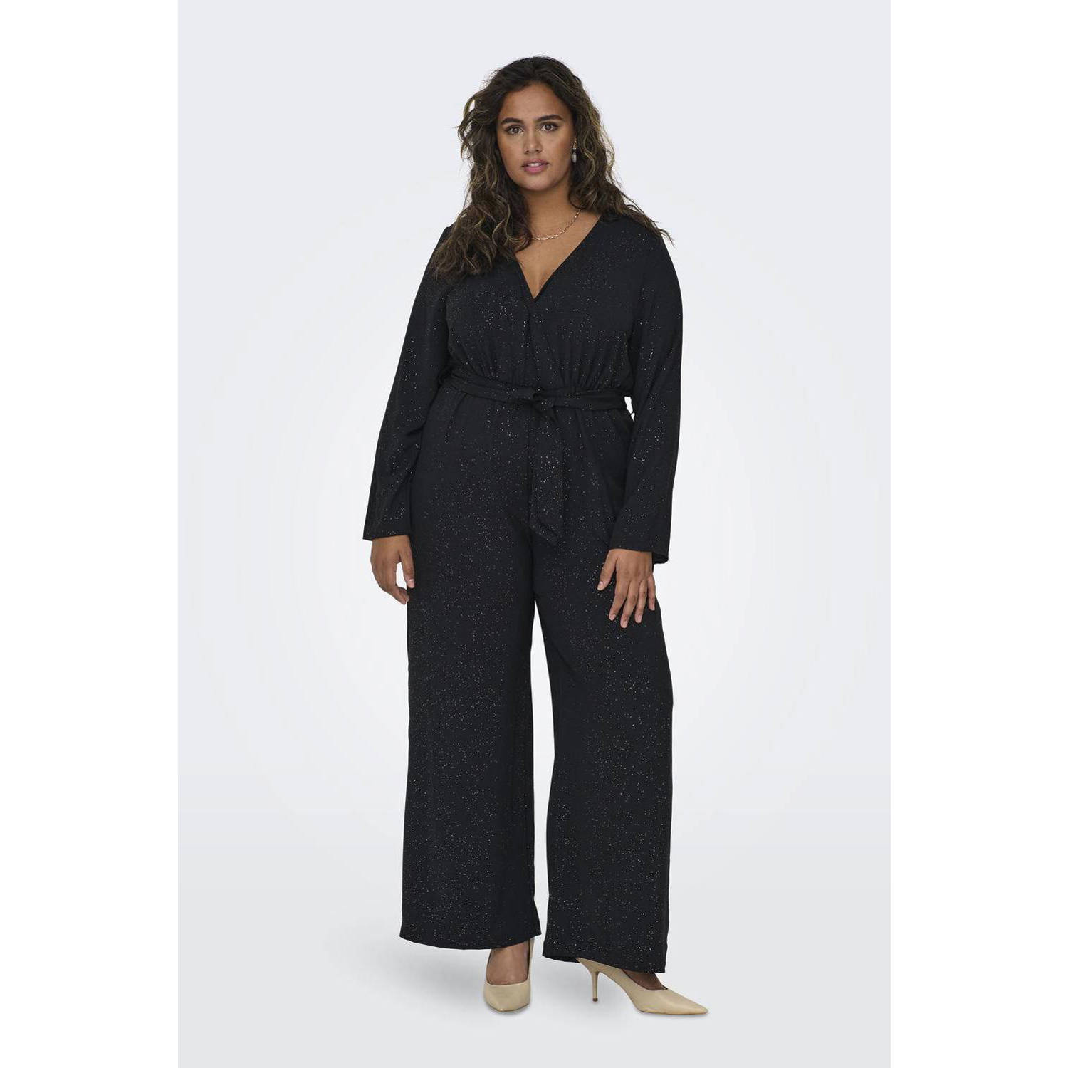 ONLY CARMAKOMA jumpsuit CARJOSEE met glitters zwart