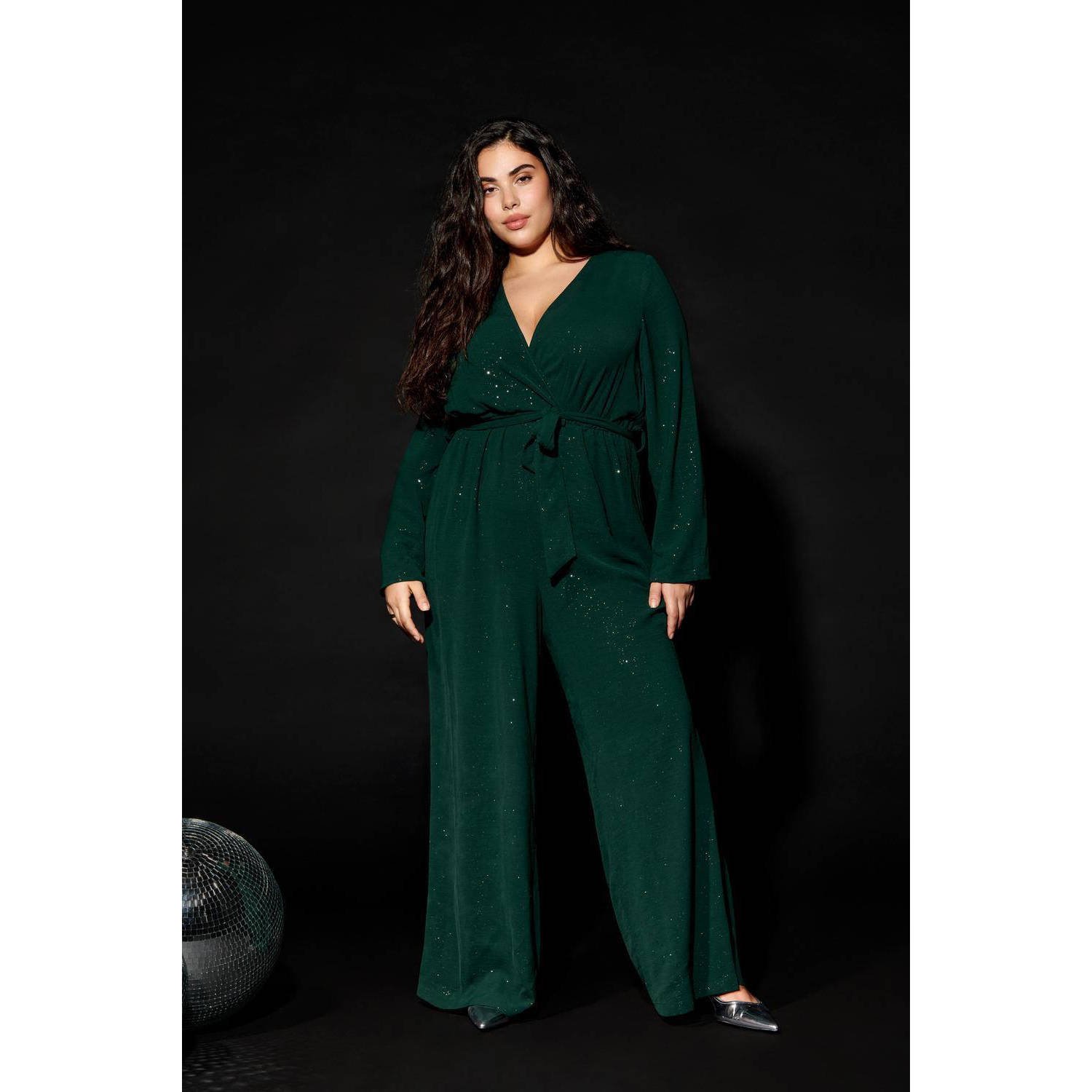 ONLY CARMAKOMA jumpsuit CARJOSEE met glitters donkergroen