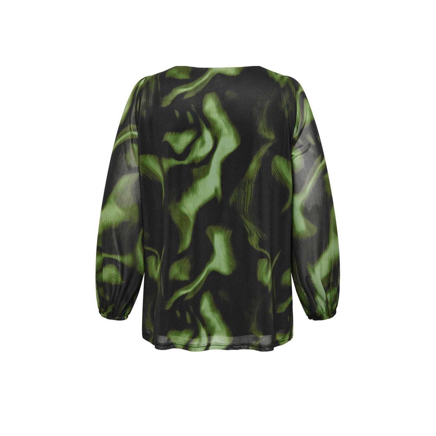 ONLY CARMAKOMA blousetop met all over print en mesh zwart groen