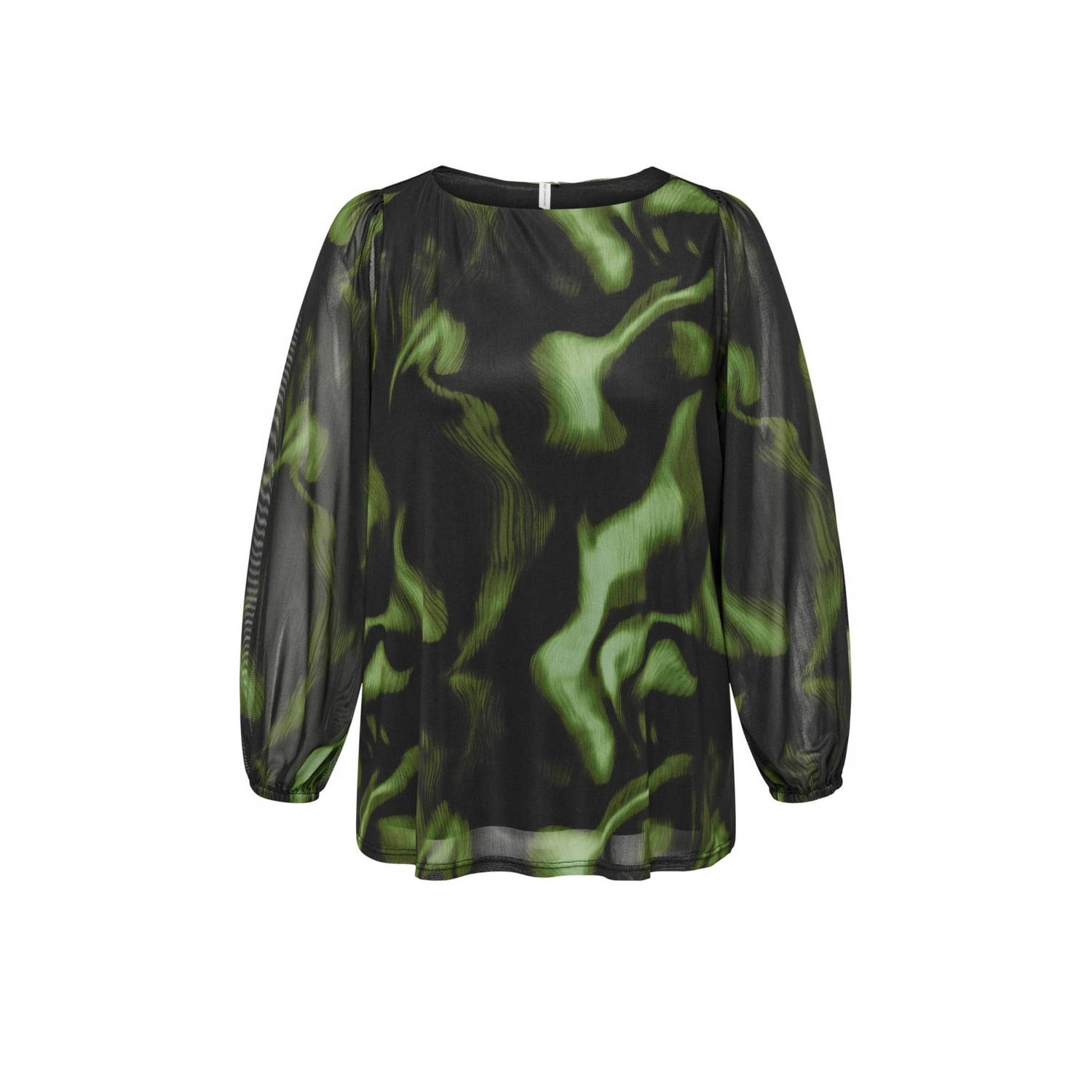 ONLY CARMAKOMA blousetop met all over print en mesh zwart groen