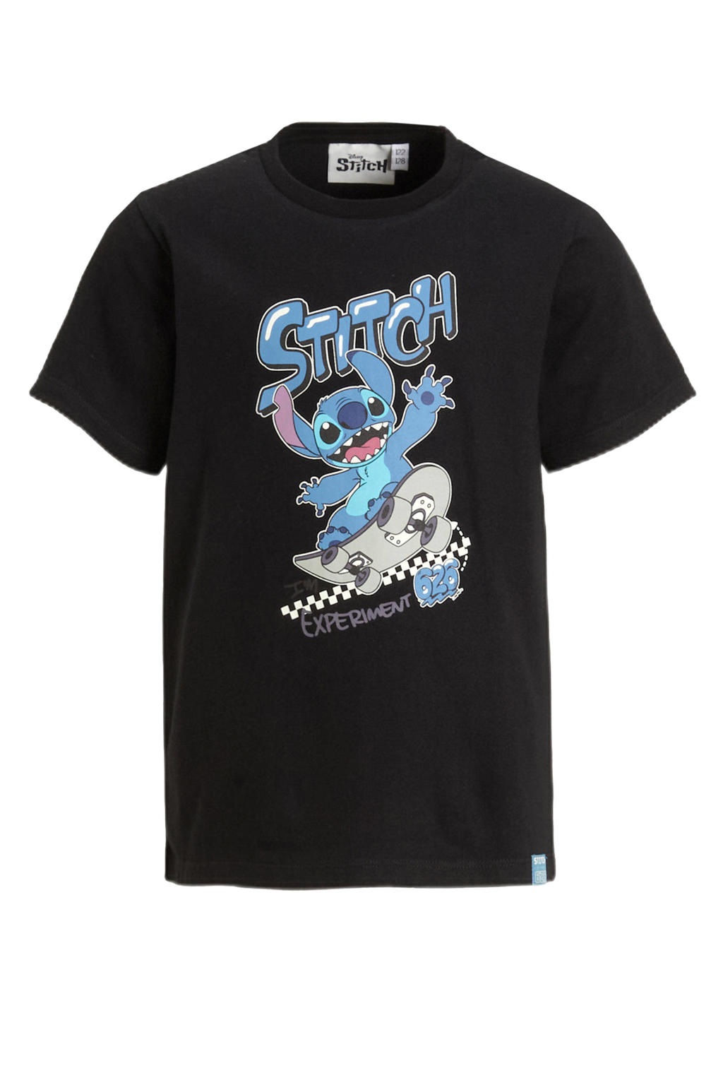 Zwarte jongens Anytime T-shirt Lilo & Stitch license van katoen met printopdruk, korte mouwen en ronde hals