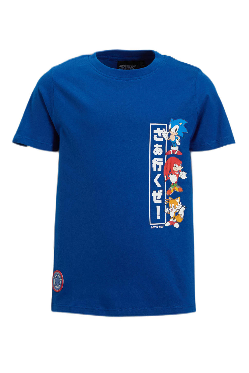 Blauwe jongens Anytime T-shirt Sonic license van katoen met printopdruk, korte mouwen en ronde hals