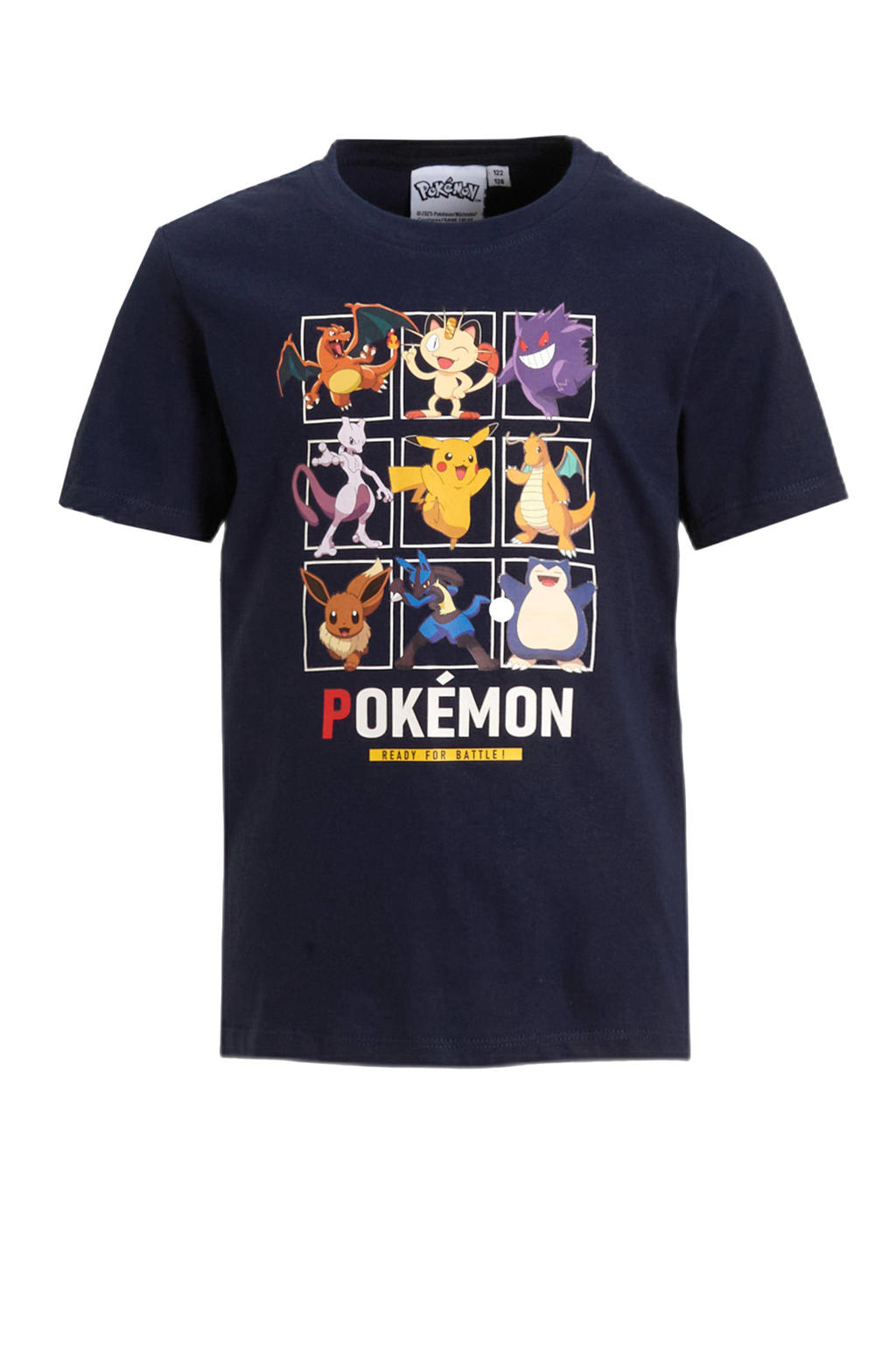 Donkerblauwe jongens Anytime T-shirt Pokemon license van katoen met printopdruk, korte mouwen en ronde hals