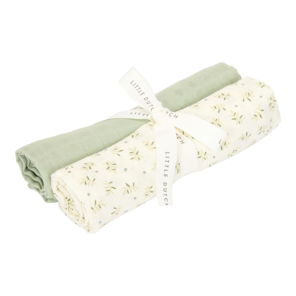 Little Dutch hydrofiele swaddle Blueberry Leaves & Sage (set van 2)