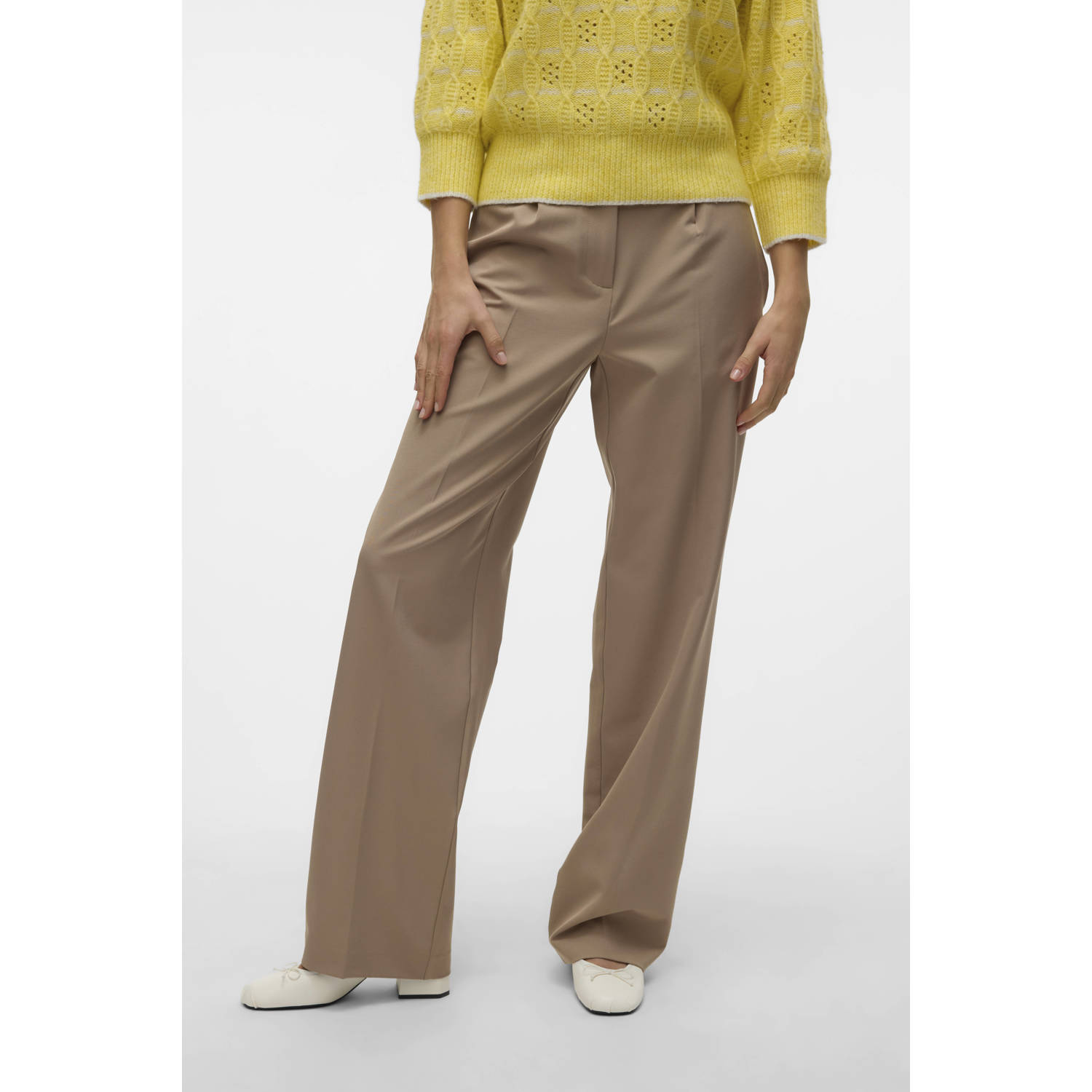 VERO MODA high waist broek VMRAYA taupe