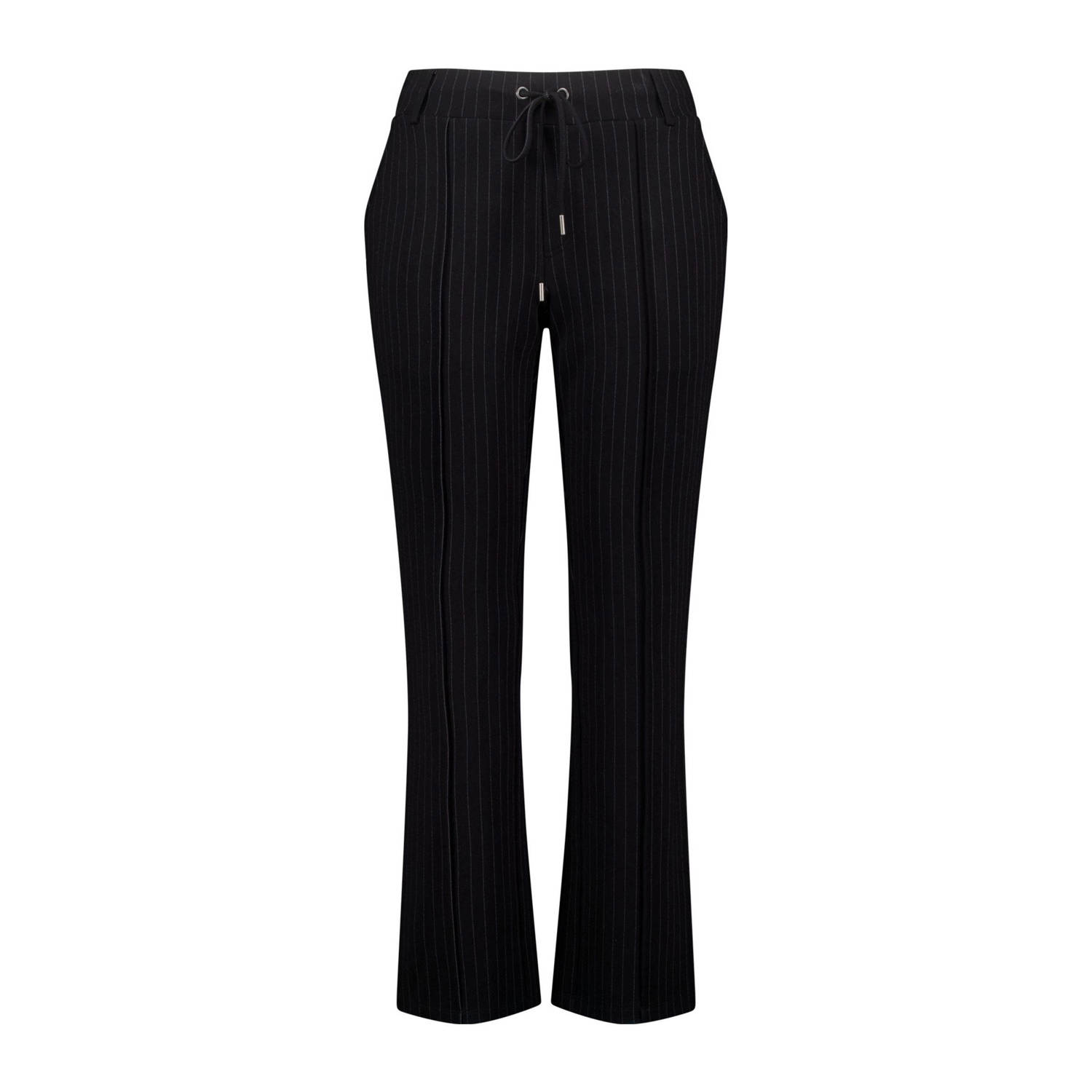 MS Mode straight fit broek met krijtstreep zwart