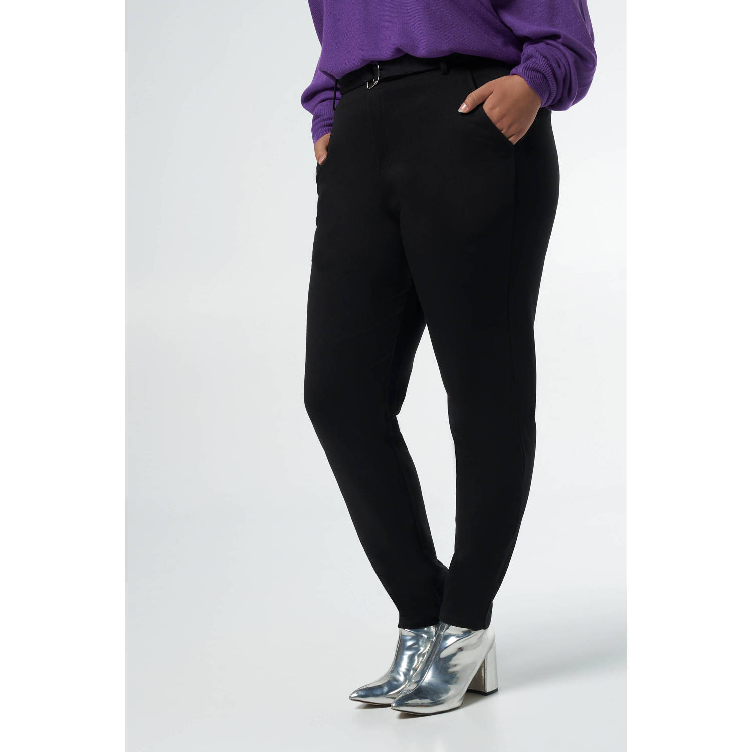 MS Mode regular fit broek met krijtstreep zwart