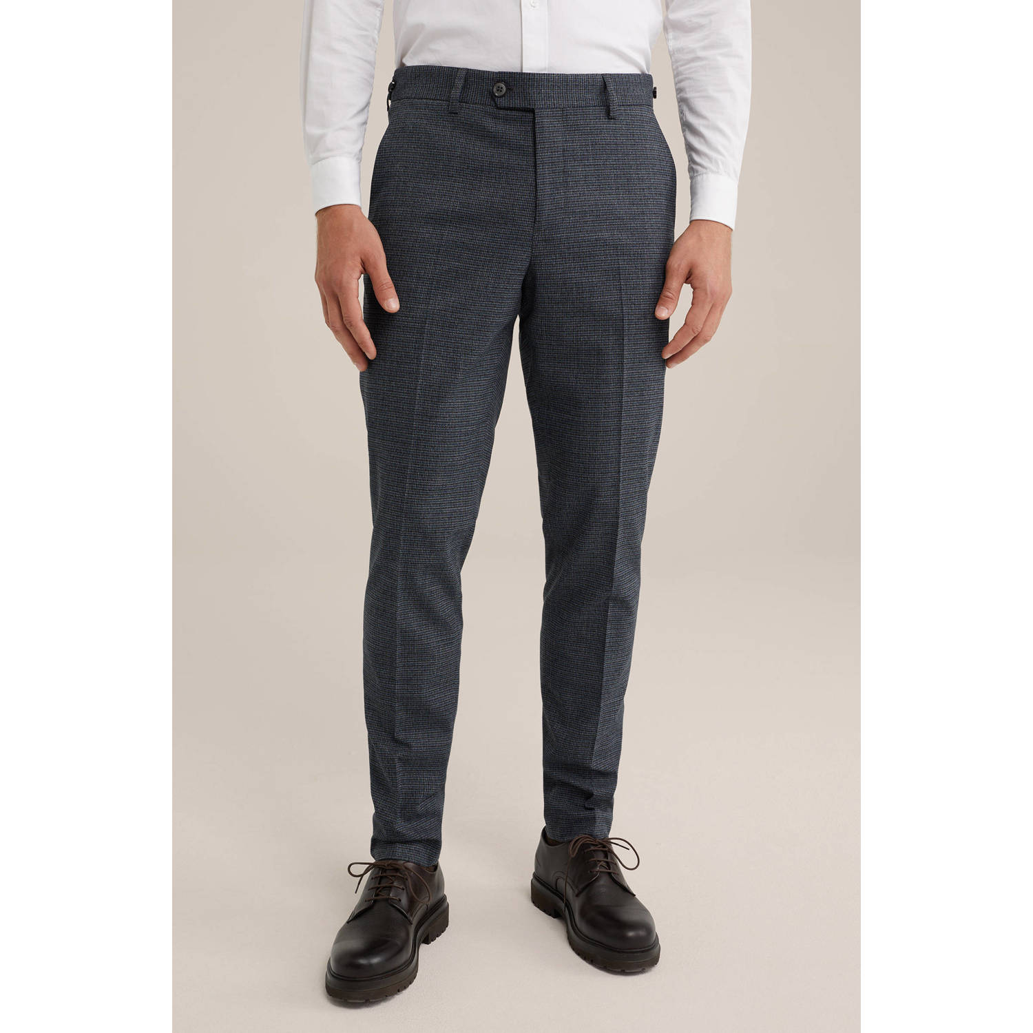 WE Fashion slim fit pantalon Simeon met all over print mid grey melange
