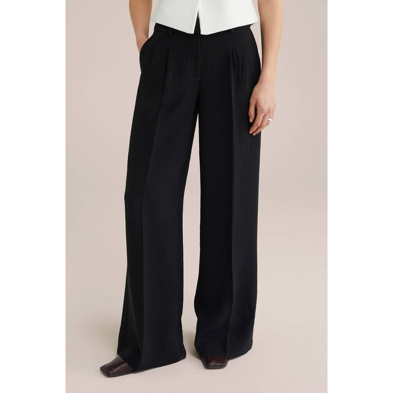 WE Fashion WE STUDIO high waist wide leg pantalon zwart