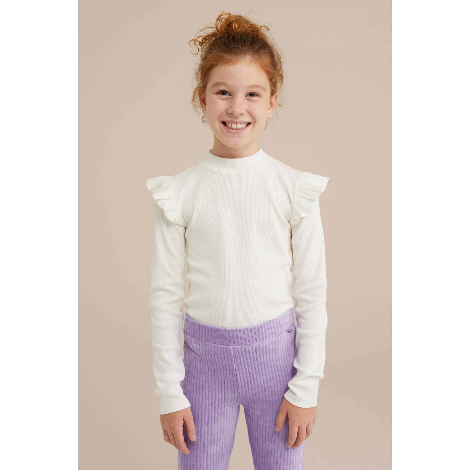 WE Fashion longsleeve met ruches set van 2 zwart wit