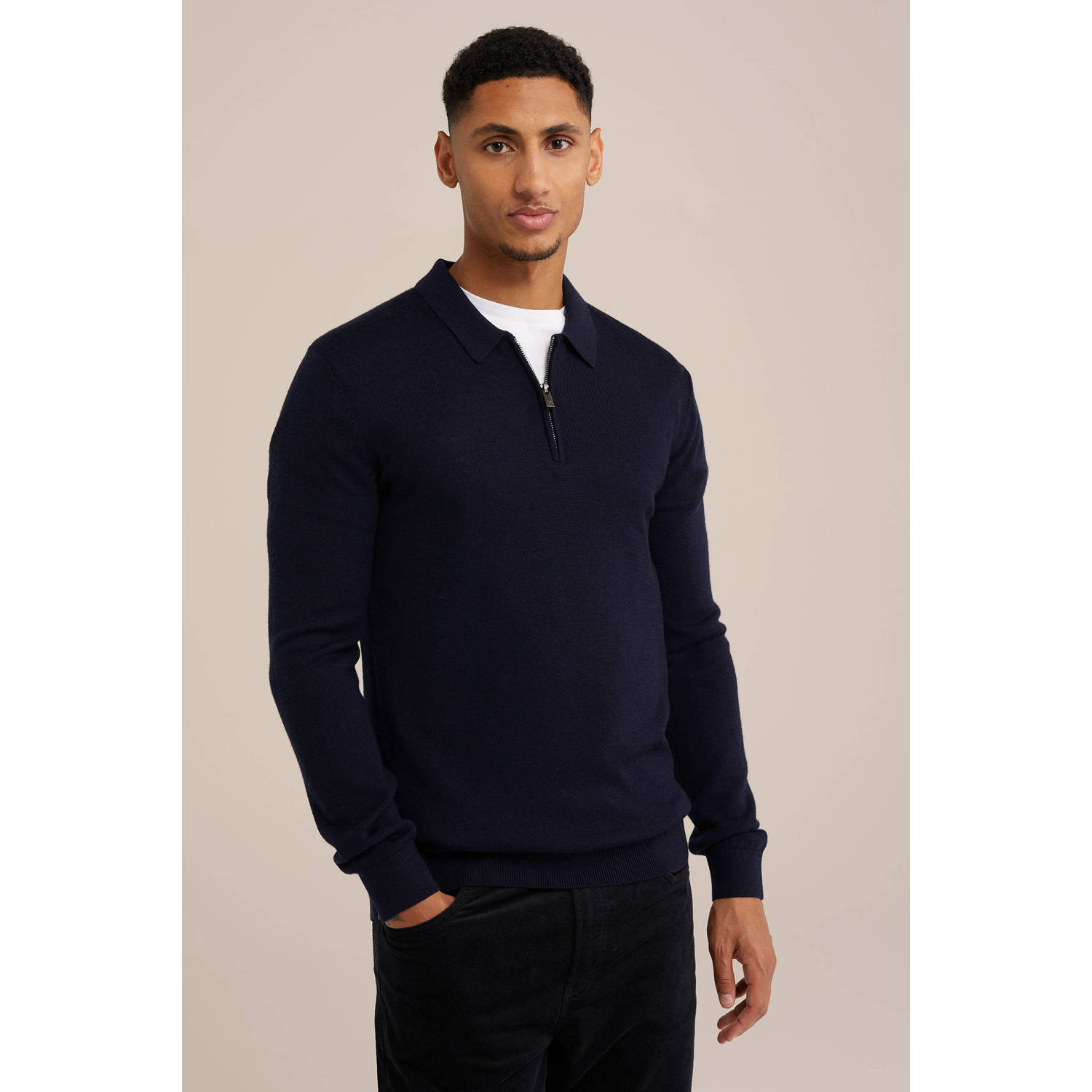 WE Fashion wollen gebreide trui donkerblauw