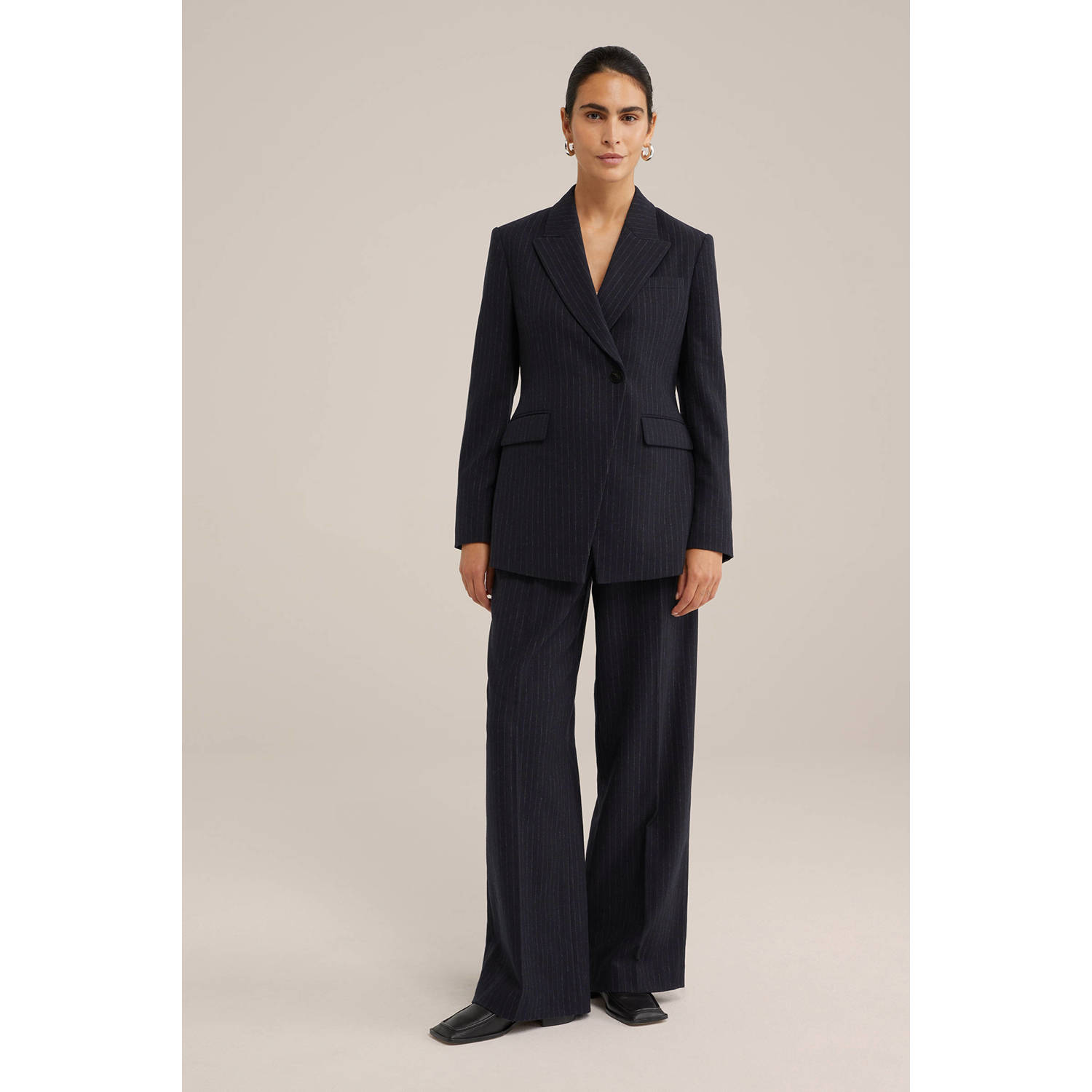 WE Fashion WE STUDIO wide leg broek met krijtstreep marine