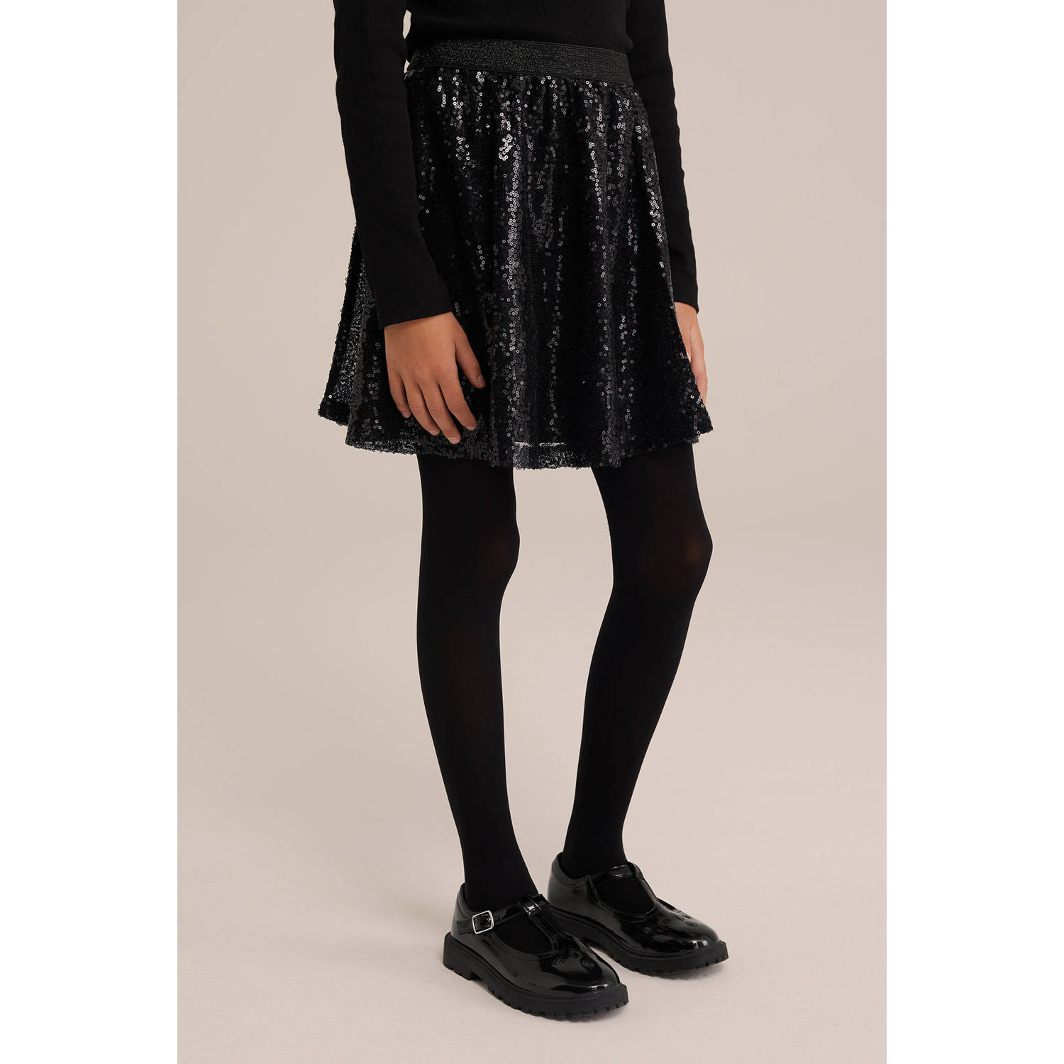 WE Fashion strokenrok pailletten zwart