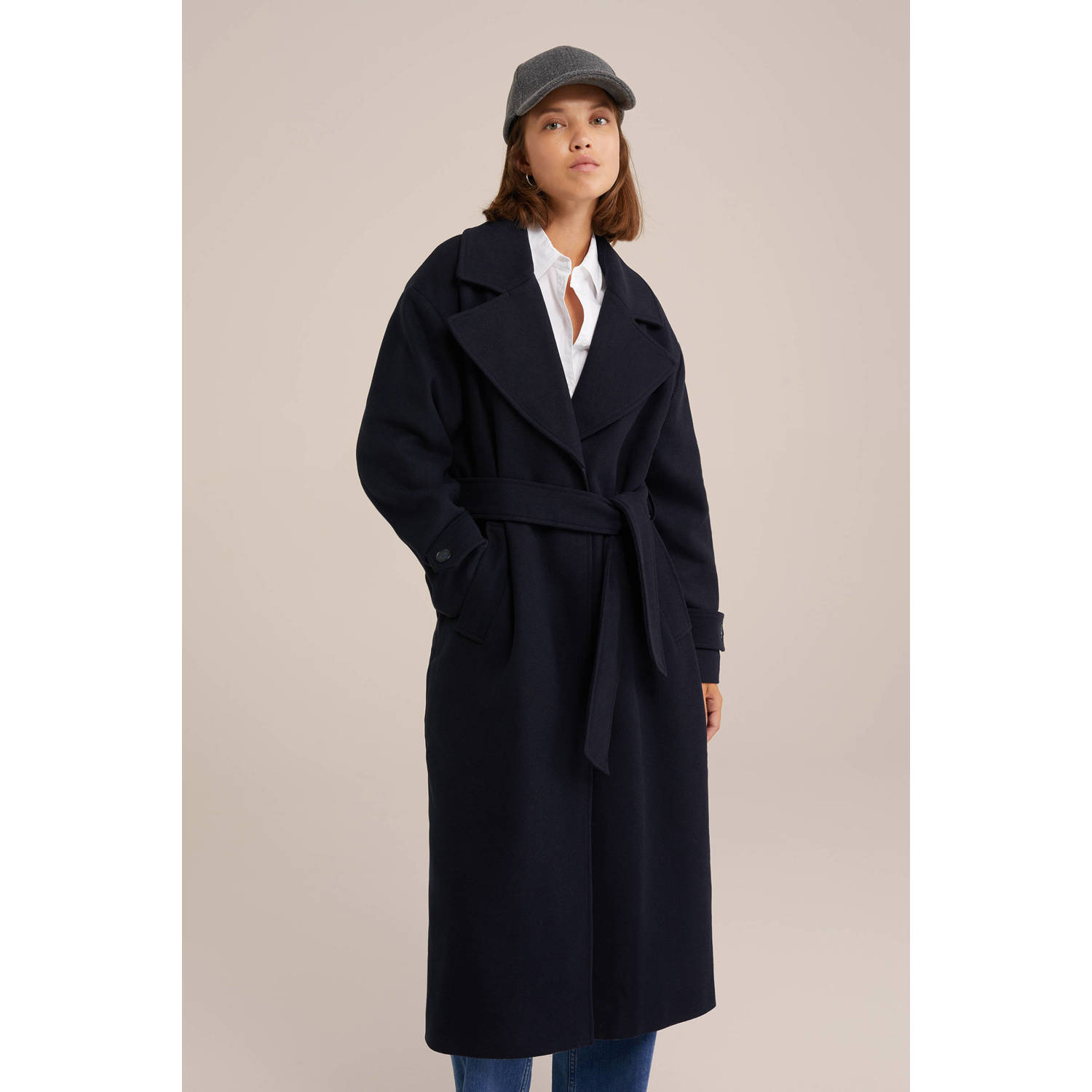 WE Fashion jas met wol donkerblauw
