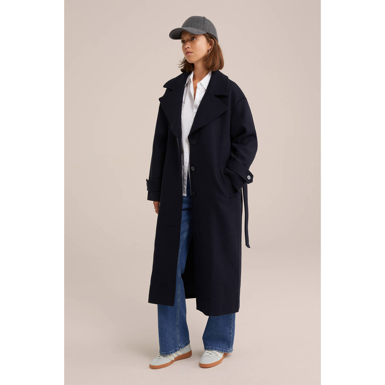 WE Fashion jas met wol donkerblauw
