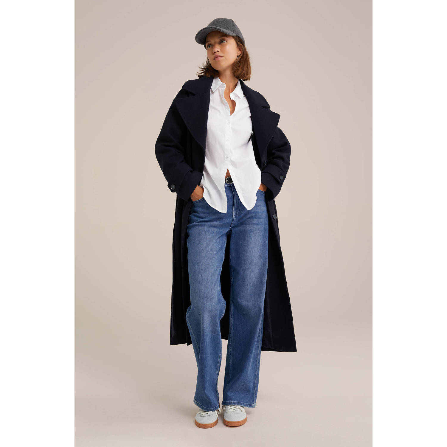 WE Fashion jas met wol donkerblauw