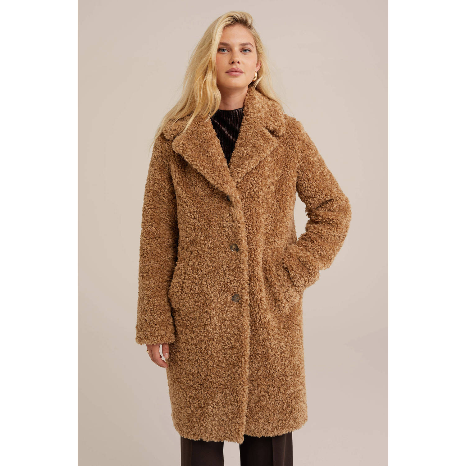 WE Fashion teddy winterjas camel