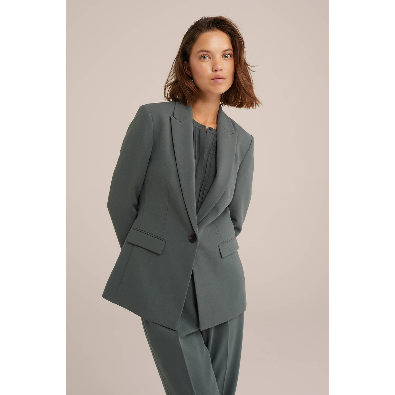 WE Fashion rechtvallende blazer grijsgroen