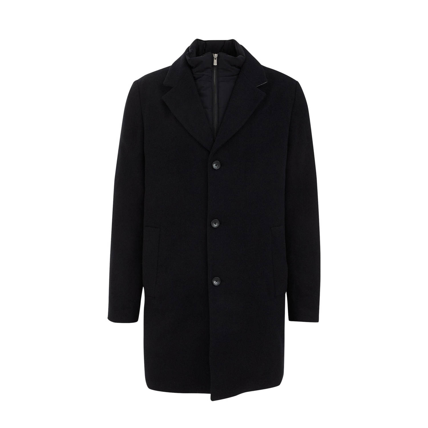 WE Fashion trenchcoat met wol donkerblauw