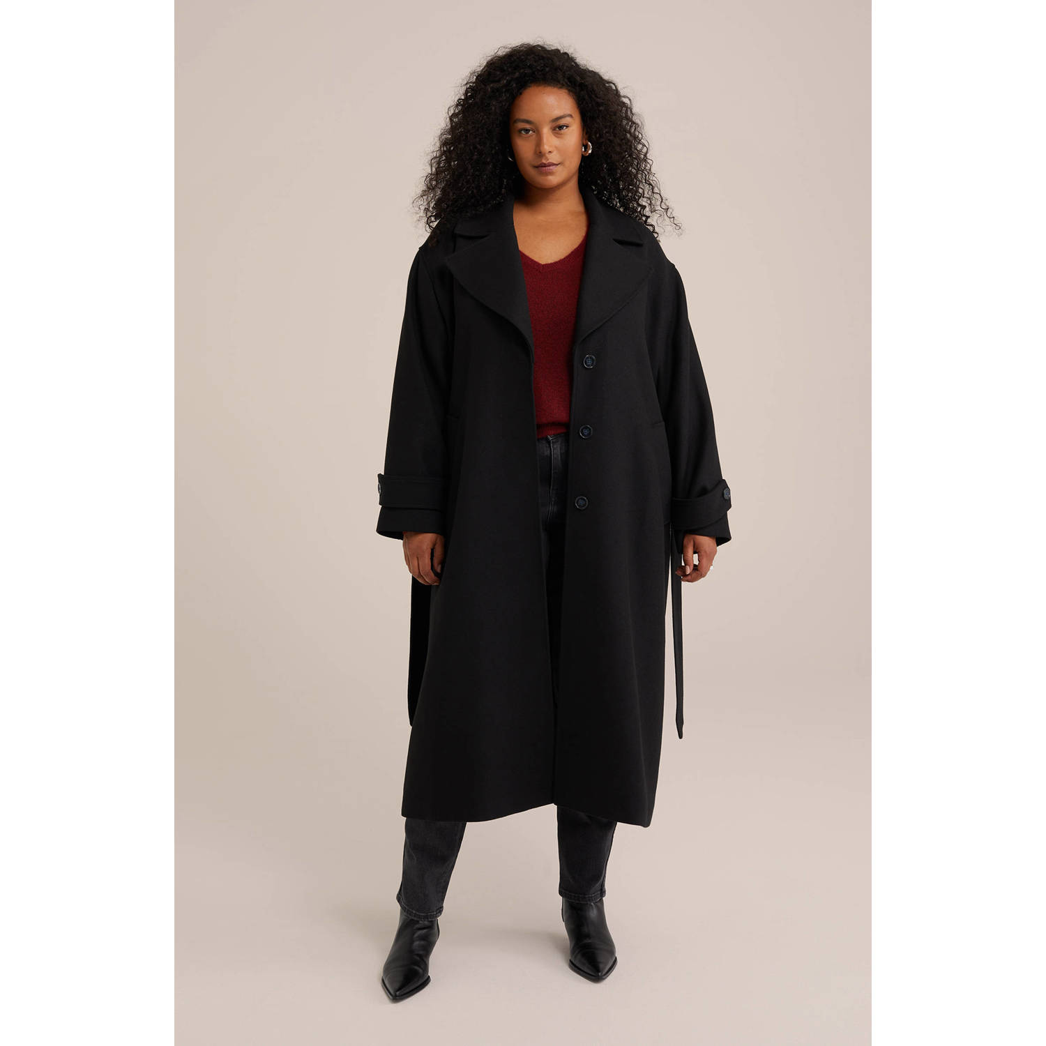 WE Fashion Curve manteljas zwart